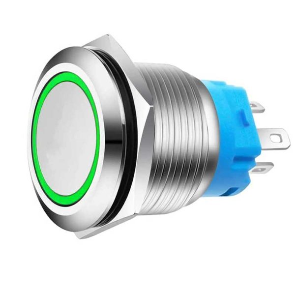 Buton Push 22mm cu Retinere, 12-24V, Led Verde, Mufa inclusa, ElectroAZ