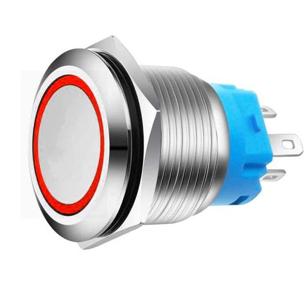 Buton Push 22mm cu Retinere, 12-24V, Led Rosu, Mufa inclusa, ElectroAZ