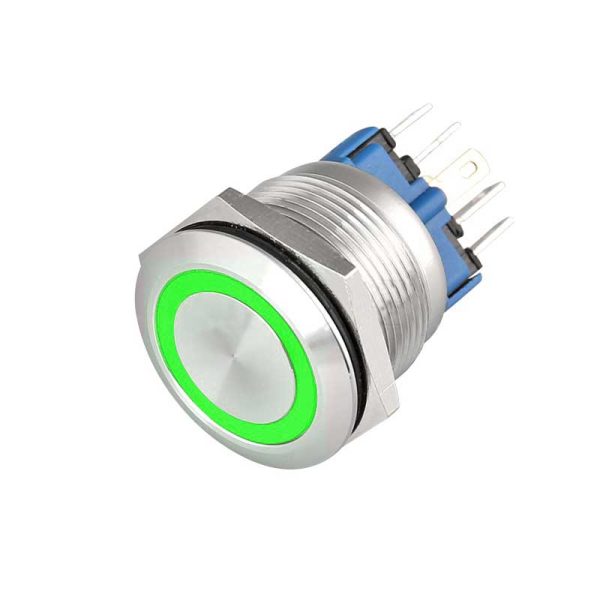 Buton Push 22mm cu Revenire, 12-24V, Led Verde, Mufa inclusa, ElectroAZ