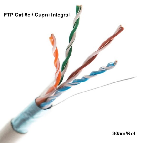 Cablu FTP la rola, 305 metri, CAT5E, Fire din cupru integral, THB