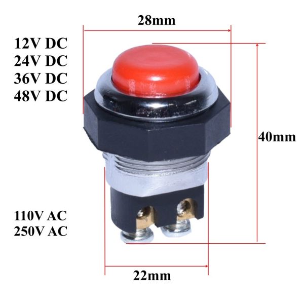 Buton Metalic de Impuls, Tip Push, 12VDC, 250VAC