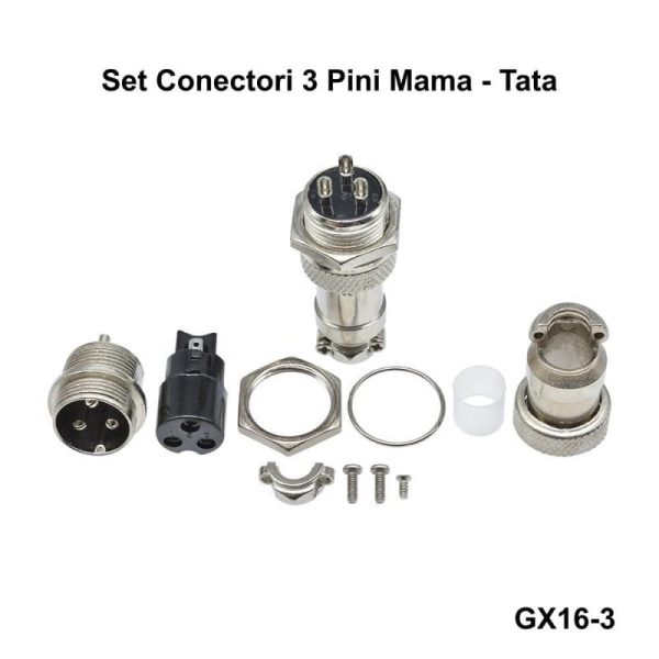 Set Conector Incarcator GX 3 Pini, Tip Aviator, (mama-tata GX16)