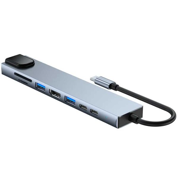Hub Adaptor Multiport 8 in 1, ElectroAZ, USB-C la HDMI 4K / LAN RJ45 Ethernet / Type C Port / USB 3.0 / Power Delivery Port 87W / TF si SD Card Reader