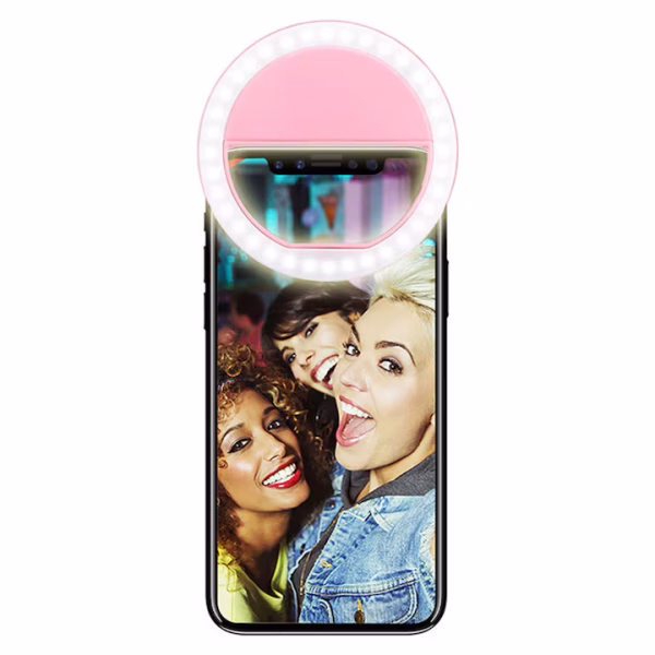 Lampa Selfie Ring Light LED Portabila Roz, 3 Niveluri de Intensitate, Reincarcabila