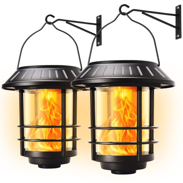 Set 2 Lampi Solare de Exterior cu Efect Flacara Realista, Design Retro Elegant,Protectie IP65, Negru